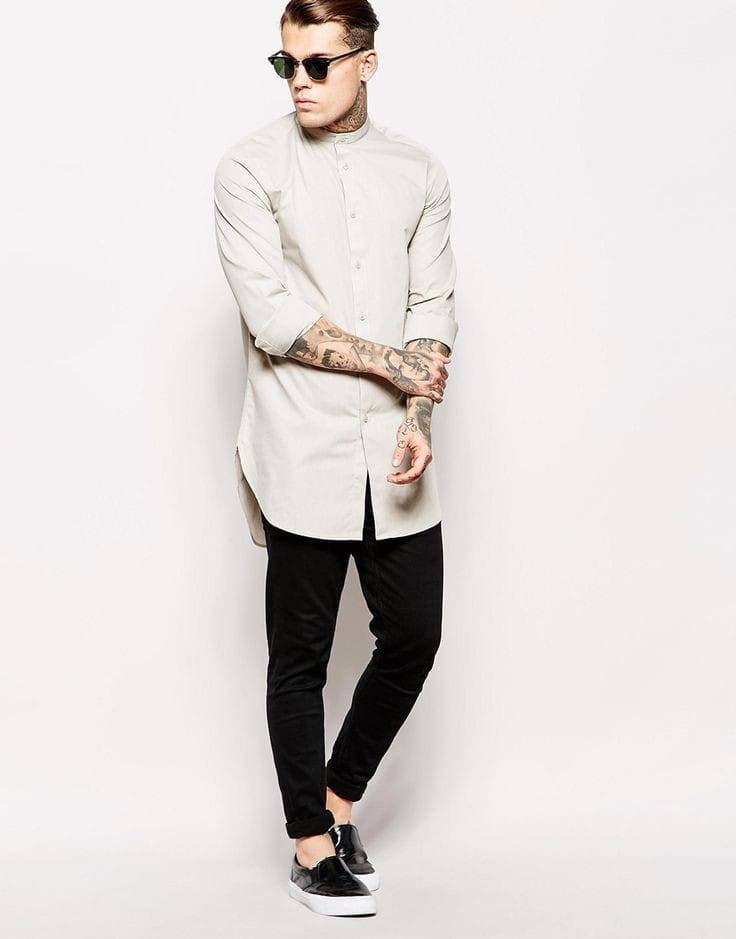 Men's Linen Kaftan: Grey Loose Fit Tunic