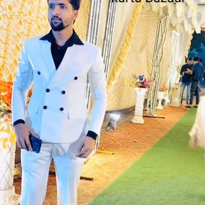 White Double Breasted Suit: Men&#39;s 2-Piece Wedding Costume