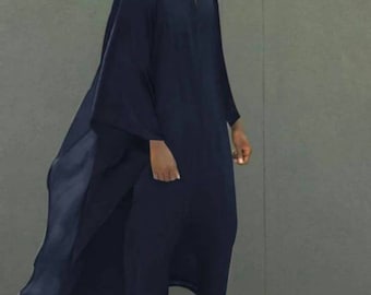 Men's Linen Kaftan: Navy Blue Loose Fit Tunic