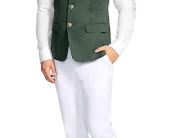 Dunkelgrüne Brokat Nehru Jacke: Indische Hochzeit Weste