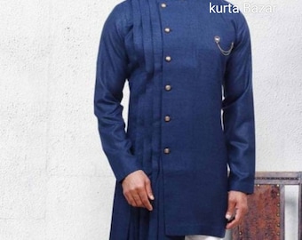 Handmade Men's Cotton Kurta: Solid Blue Designer Shirt