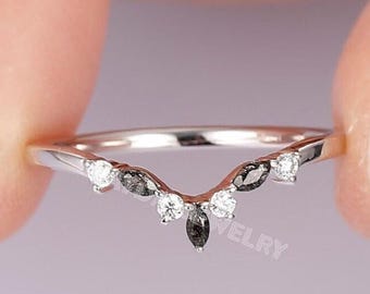 Tiara Black Rutilated Quartz Promise Ring Band | Daily Ring | Women's  Black Gemstone Stacking Ring Band | Unique Marqiuse Cut Ring for Her