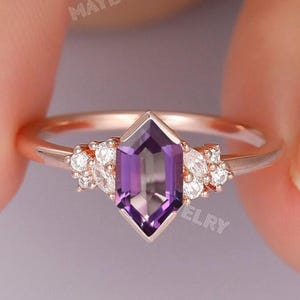Vintage Lavender Amethyst Engagement Ring | Unique Cluster Hexagon Cut Natural Amethyst Promise Ring For Her | Art Deco Women&#39;s Ring Jewelry