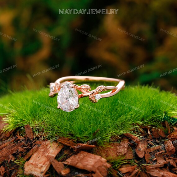 1.3 Carat Pear Cut Nature Inspired Moissanite Engagement Ring