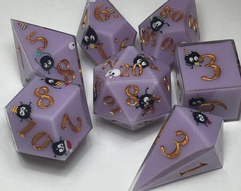 Handmade Anime Dice Set: Purple Gold Dungeons and Dragons Dice
