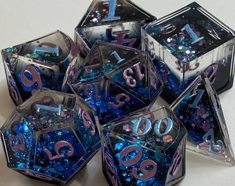 Handmade Holographic Dice Set: Purple Gold Iridescent DnD Dice