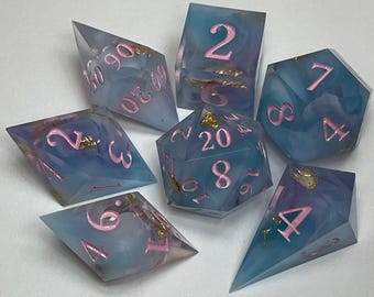 Handmade Fairytale Dice Set: Blue Pink Resin D&D RPG Dice