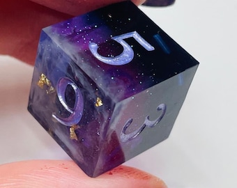 Handmade Galaxy Dice Set, Glitter Gold Dark Purple D&D Dice