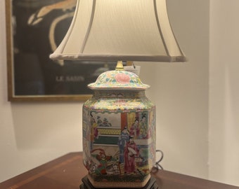 Chinese Green & Pink Table Lamp