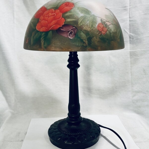 Reverse Painted Glass Flower | Table Lamp Collectable