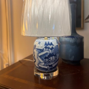 Handmade White & Blue Ceramic Table Lamp