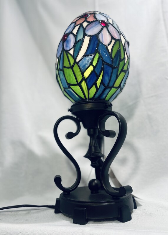Tiffany Style Stained Glass Egg Lamp Etsy