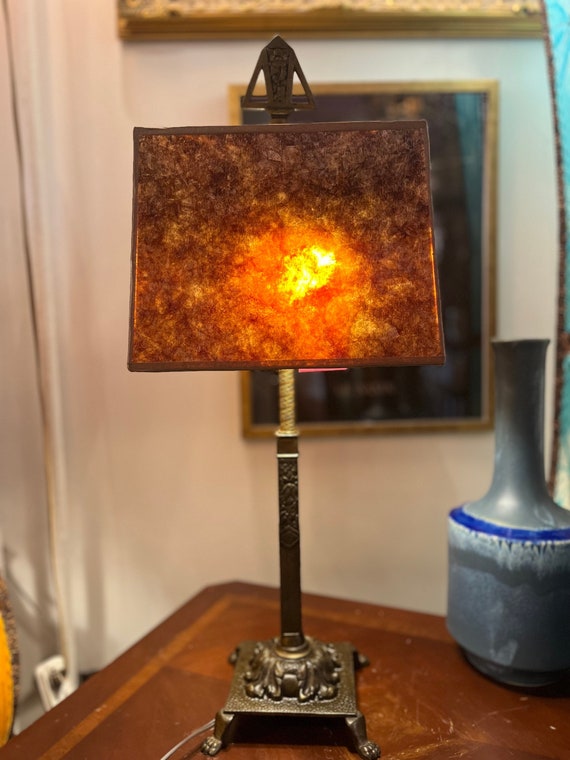 Antique 1920 s Handmade Table Lamp Mica Shade Etsy Australia