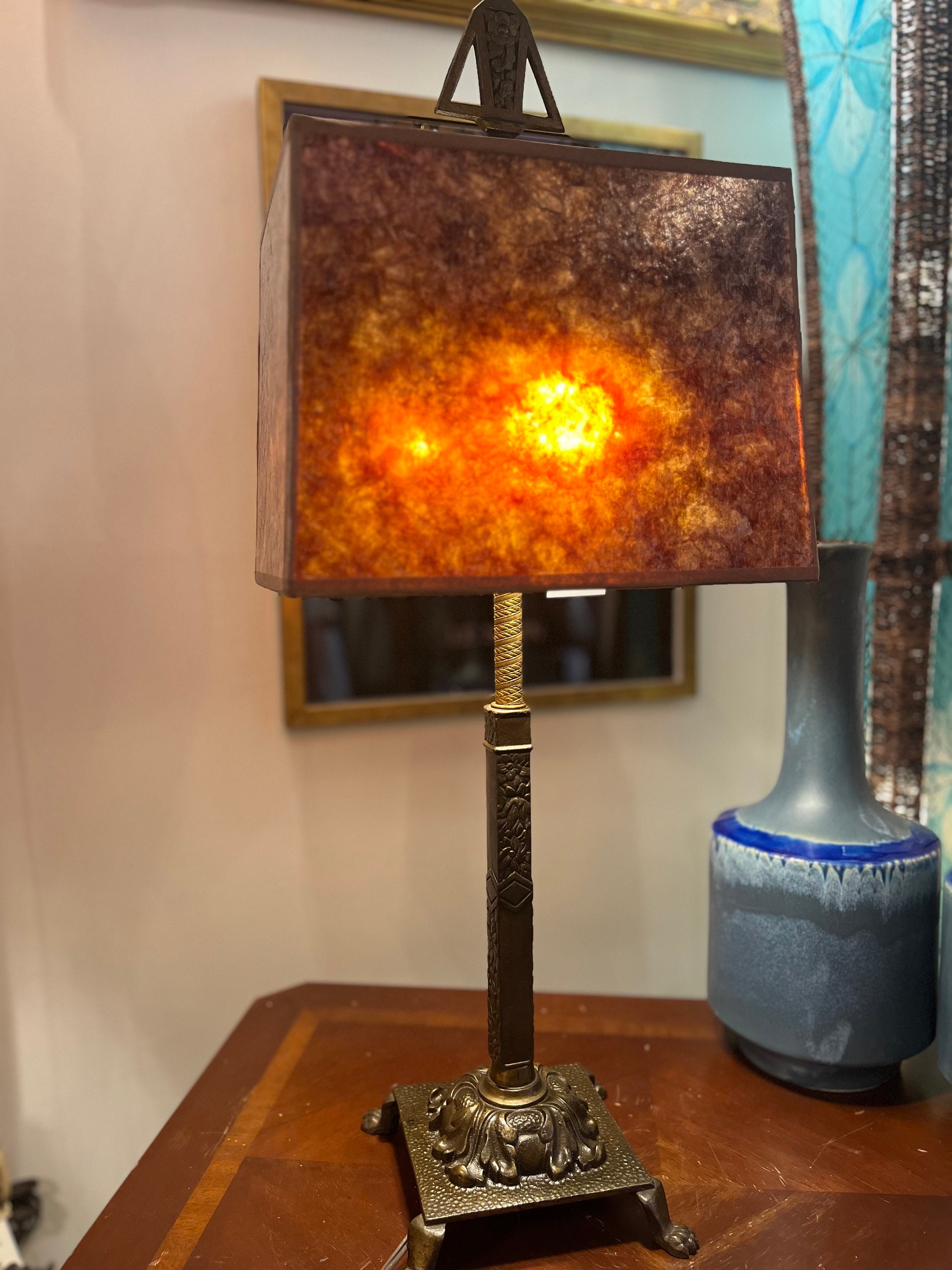 Antique 1920 s Handmade Table Lamp Mica Shade Etsy Australia