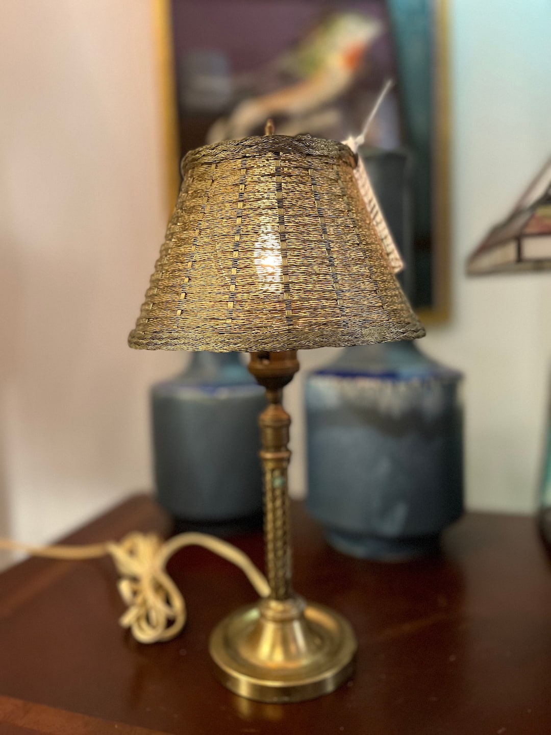 Picture of Rare Woven Metal Accent Lamp Woven Metal Shade - Etsy