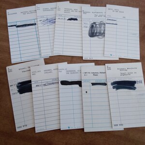 10 Vintage Lined Blocked-Out Library Checkout Cards