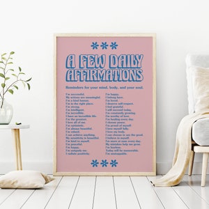 A Few Daily Affirmations Wall Print, Digital Download Print, Retro Wall Decor, Downloadable Prints, Printable Art, Large Printable Art