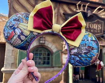 Belle Stained Glass Minnie Ears | Handmade Disney Mouse Ears | Beauty & the Beast