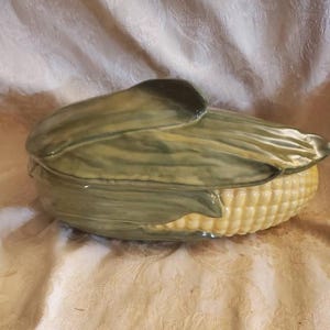 Shawnee Pottery Corn King braadpan, geelgroen maïsontwerp uit het midden van de eeuw