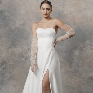 Satin Corset Wedding Dress with Detachable Tulle Sleeves - Kristen