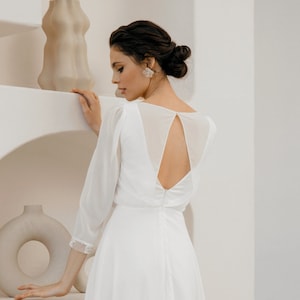 Simple chiffon wedding dress, minimalist maxi bridal dress, Rustic wedding dress| Odetta