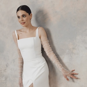 Simple crepe wedding dress with square neckline, minimalist elegant wedding dress - Amelia