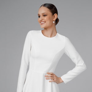 Long sleeve modest wedding dress, simple bridal dress, minimalist wedding dress | Elina