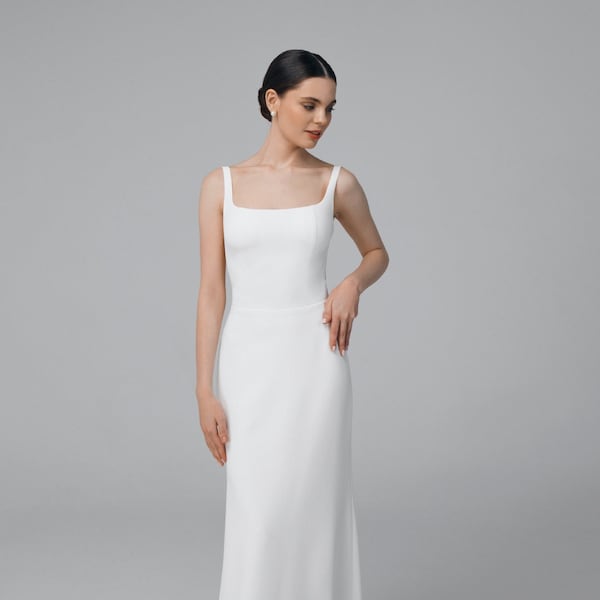 Square neck crepe wedding dress, modern low back wedding dress, summer minimalist wedding dress - Patricia