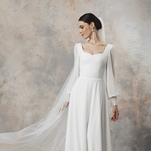 Simple and elegant wedding dress with long sleeves, boho wedding dress with low back - Emily