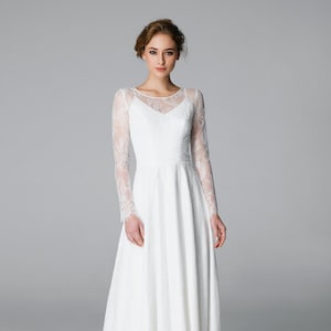Lace wedding dress with long sleeves, a-line off white bridal gown, bohemian wedding dress – Zlata