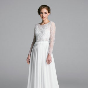 Lace Bodice Chiffon Wedding Dress - Hannah - Minimalist A-Line