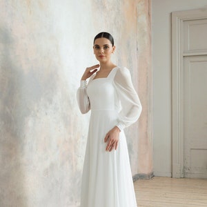 Square neck wedding dress with sleeves