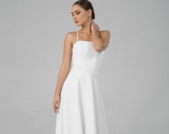 Summer simple wedding dress, crepe elegant wedding dress without sleeves - Melody