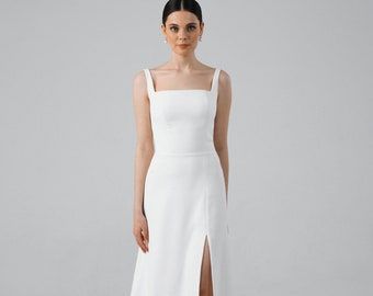 Elegant crepe wedding dress, simple modern wedding dress - Amelia