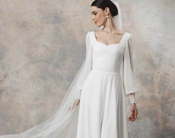 Simple and elegant wedding dress with long sleeves, boho wedding dress with low back - Emily