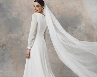 Long sleeve simple wedding dress, modest bridal dress, Rustic wedding dress | Aina