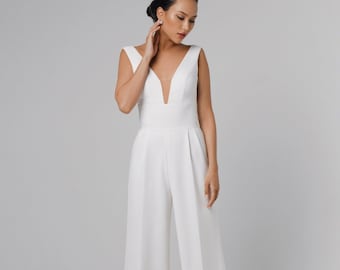 Wedding jumpsuit, bridal jumpsuit, simple wedding jumpsuit | Dafna