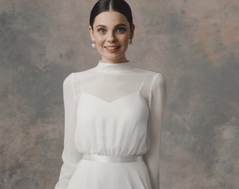 Modest wedding dress with long sleeves, chiffon simple and elegant wedding dress | Danielle