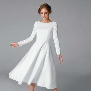 Simple short wedding dress with sleeves, off white elopement dress civil wedding dress - Vesta