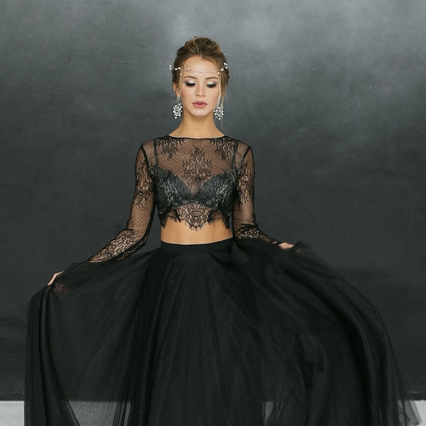 Black tulle and lace wedding dress, black elopement dress, alternative bridal dress - Keira