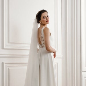 Simple a line wedding dress, minimalist crepe wedding dress – Goldie