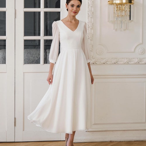 Tea Length Wedding Dress with Sleeves | Emma Tea Length Wedding Dress with Sleeves | Emma