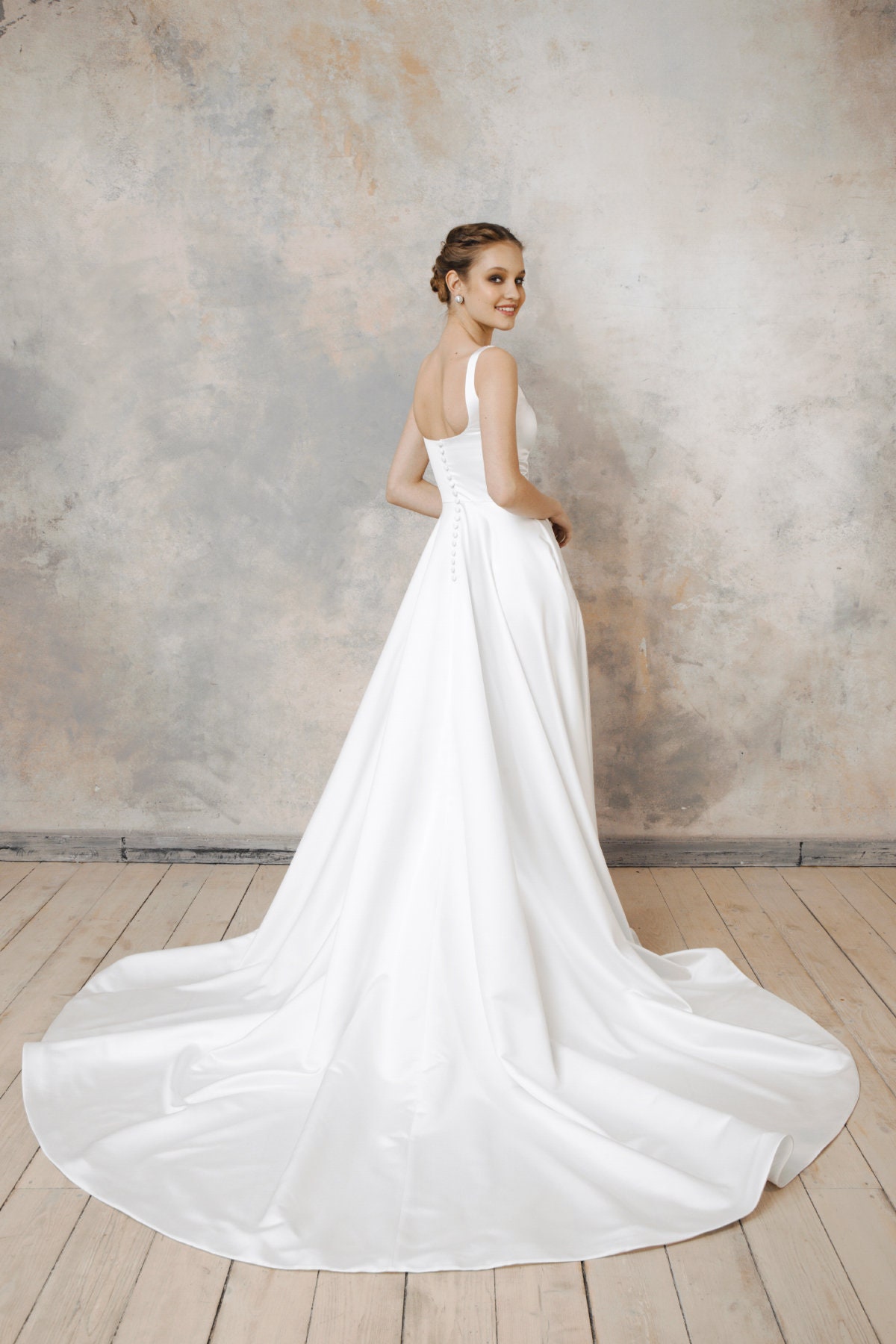 Satin Square Neckline Wedding Dress  Bloom - Etsy