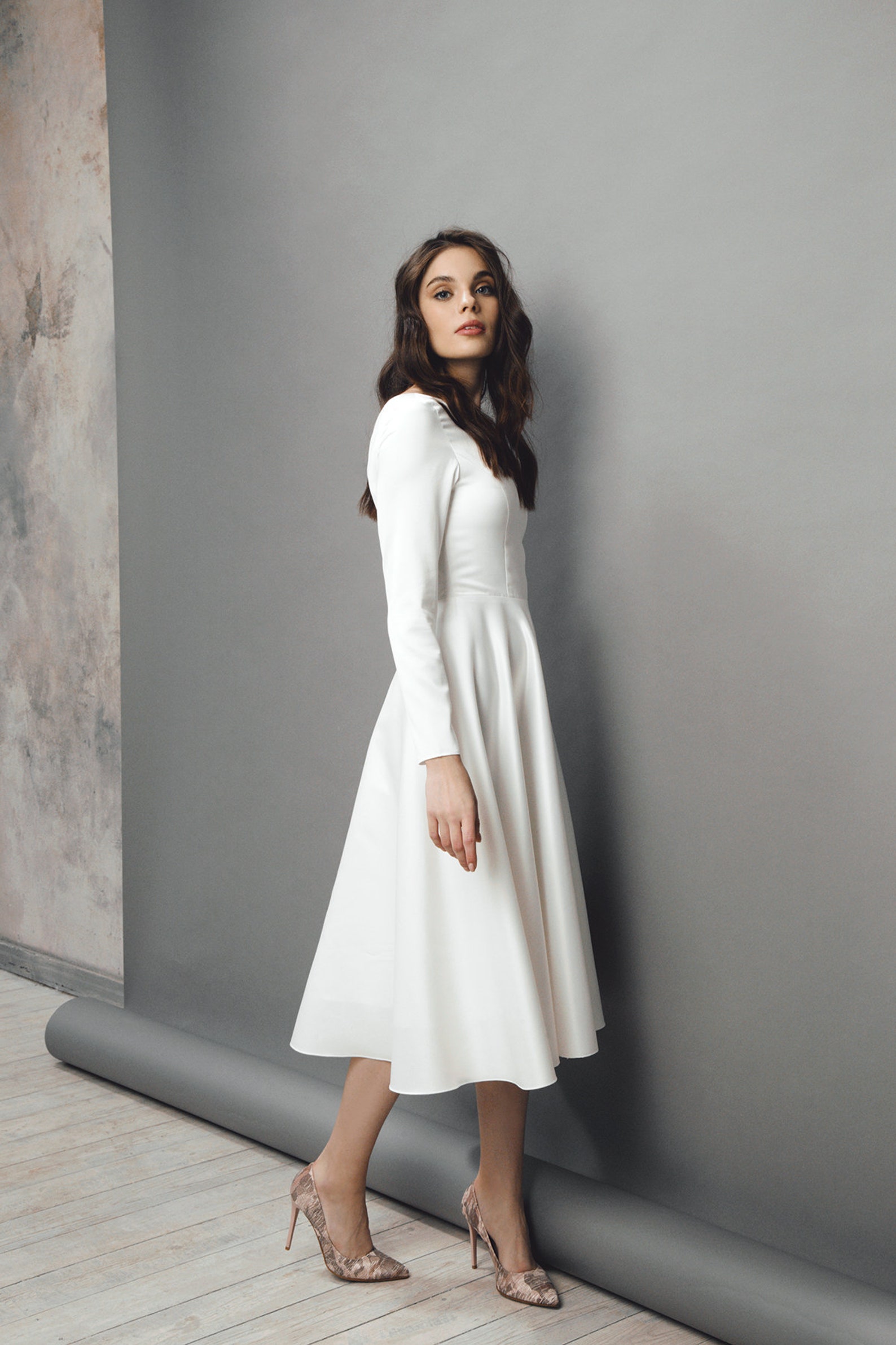 Simple Short Wedding Dress With Sleeves off White Elopement - Etsy Canada Simple Short Wedding Dress With Sleeves off White Elopement - Etsy Canada