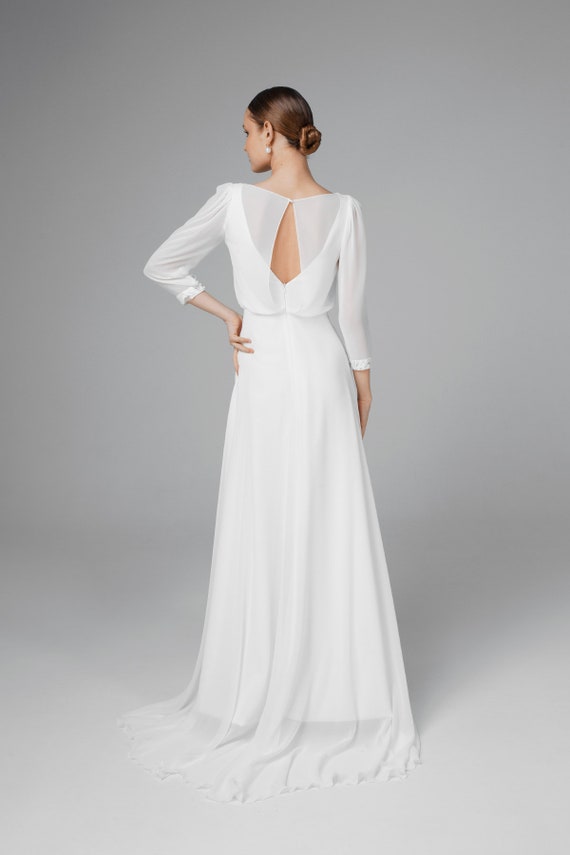 dress with flowy arms Black Flowy Tulle A Line Sweetheart Long Sleeves Wedding Dresses, MW1121 main image 0
