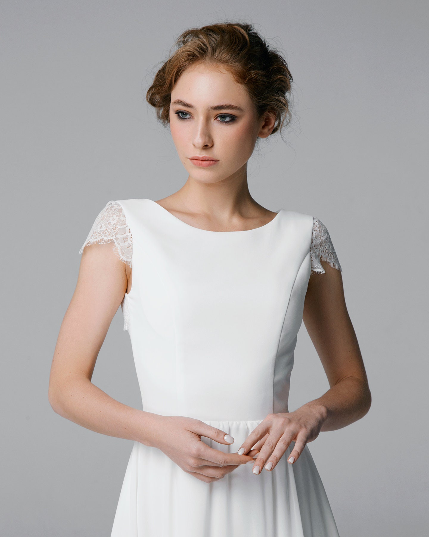 Short Sleeve Chiffon Tea Length Dress Aline Short Wedding Etsy