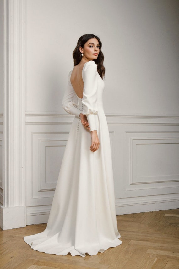 Square Neckline Simple Hi-low Wedding Gown, Newest Wedding Dresses, Bridal Gown Square Neckline Simple Hi-low Wedding Gown, Newest Wedding Dresses, Bridal Gown