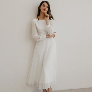 Short Wedding Dress With Long Sleeves Civil Modest Wedding Dress Simple ...