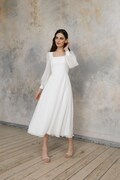 Modest Tea Length Wedding Dress – Square Neck Bridal Gown with Sleeves | Jasmine product logo