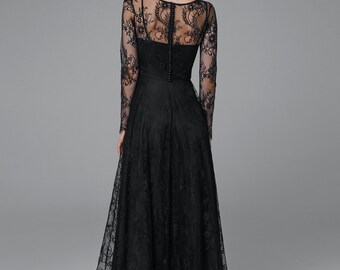 long sleeve black boho wedding dress Lace Black Boho Wedding Dress with Bell Sleeves for Whimsical Boho Bride Black / US22W